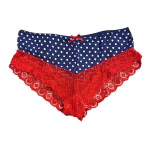 NEW Splendies Panties Navy Polka Dot Red Lace Cheeky Hipster Plus Size 1X